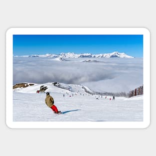 Above the clouds at Cardrona 2 Sticker